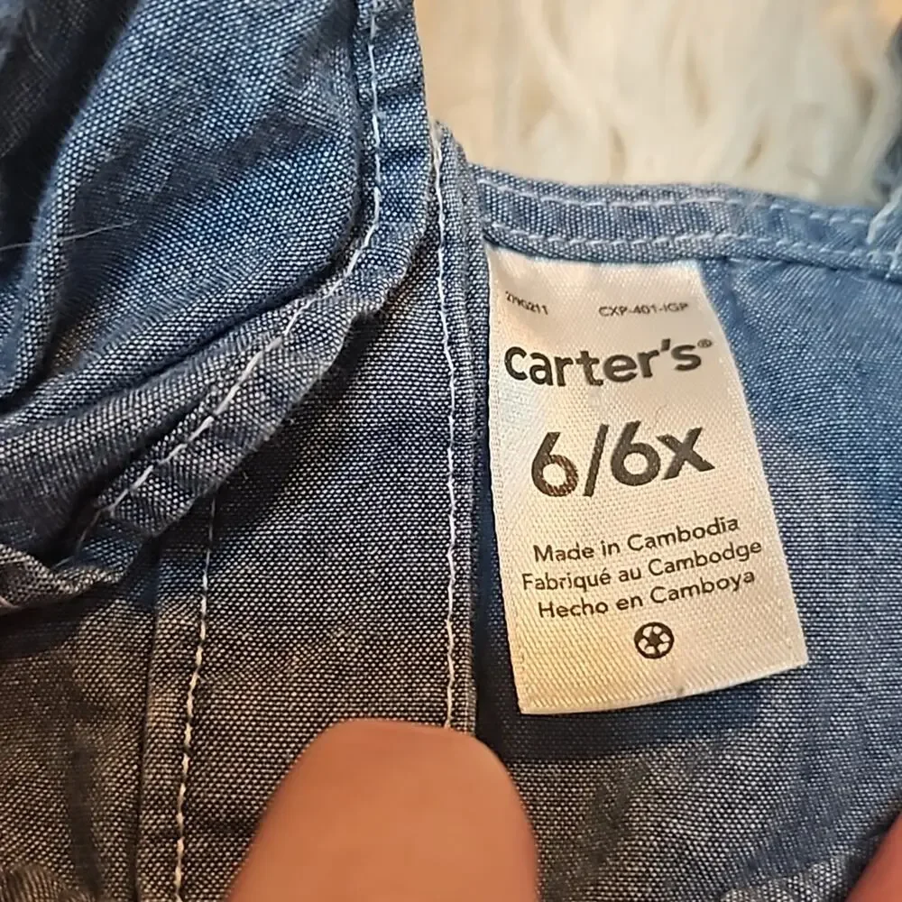 Carter's Girls Blue Chambray Sleeveless Peplum Tunic Shirt with Ruffles